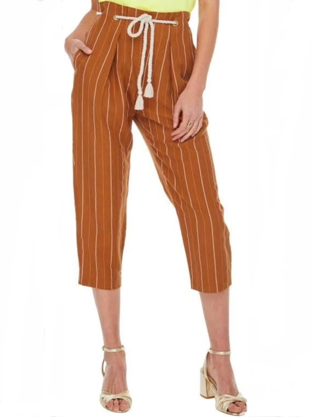 ASTR The Label Neo High Waisted Pleated Pinstripe Cropped Pants